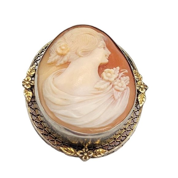 Vintage Elegant Lady Sterling Cameo Brooch Pendant (A2659)